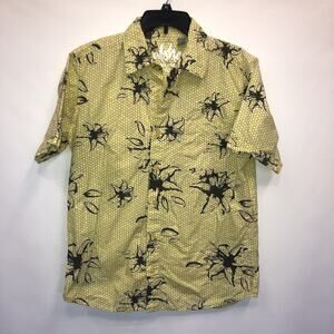 Aloha Button Up Shirt Adult Large Yellow Black Short Sleeve Mens
